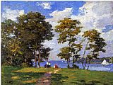 Edward Potthast Canvas Paintings - Landscape by the Shore